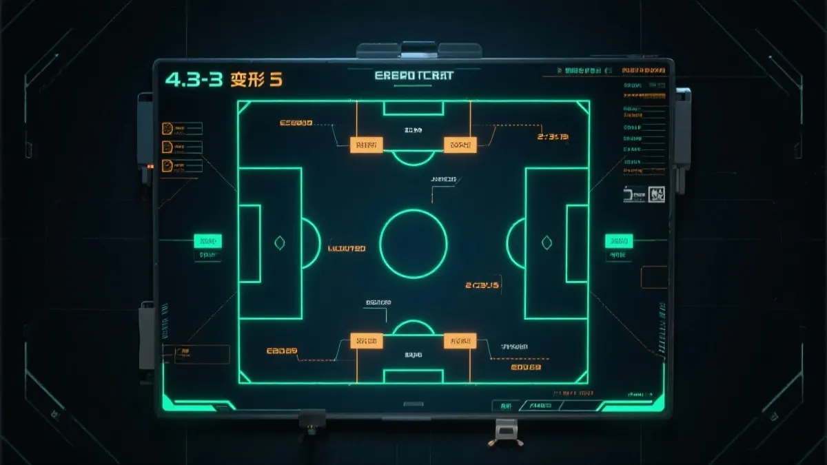 未来世界杯战术板风格的4-3-3变形示意：边后卫内收与盒型中场
