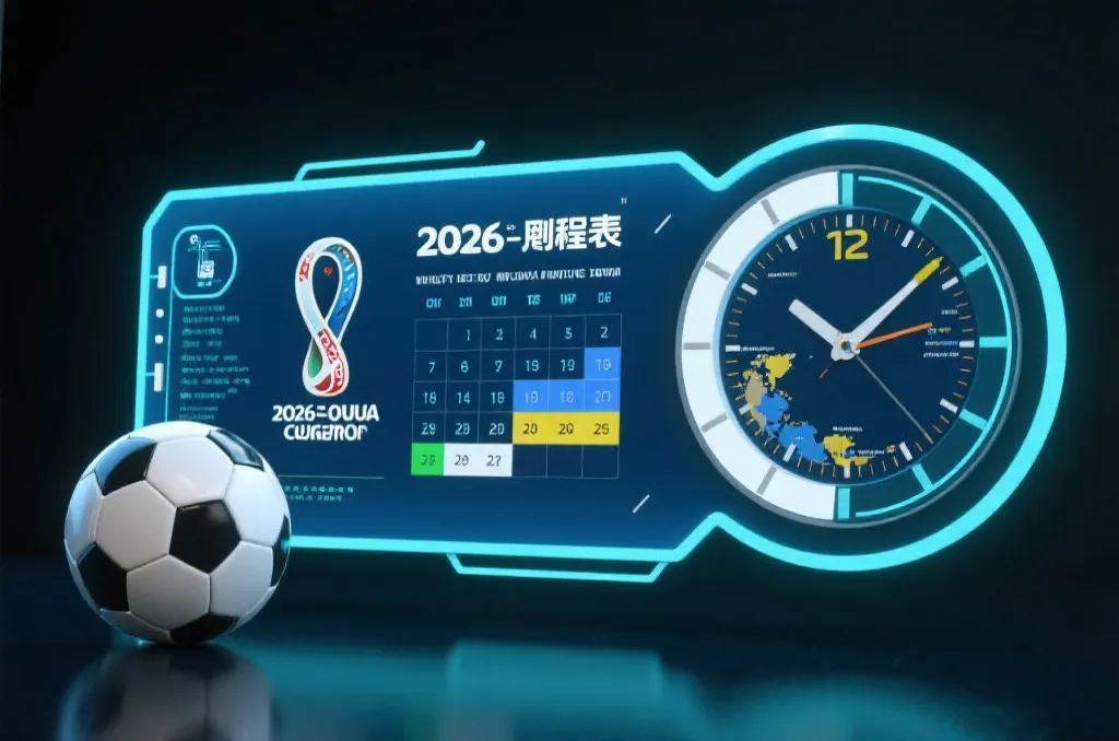 2026年世界杯赛程表与时区时钟创意概念图